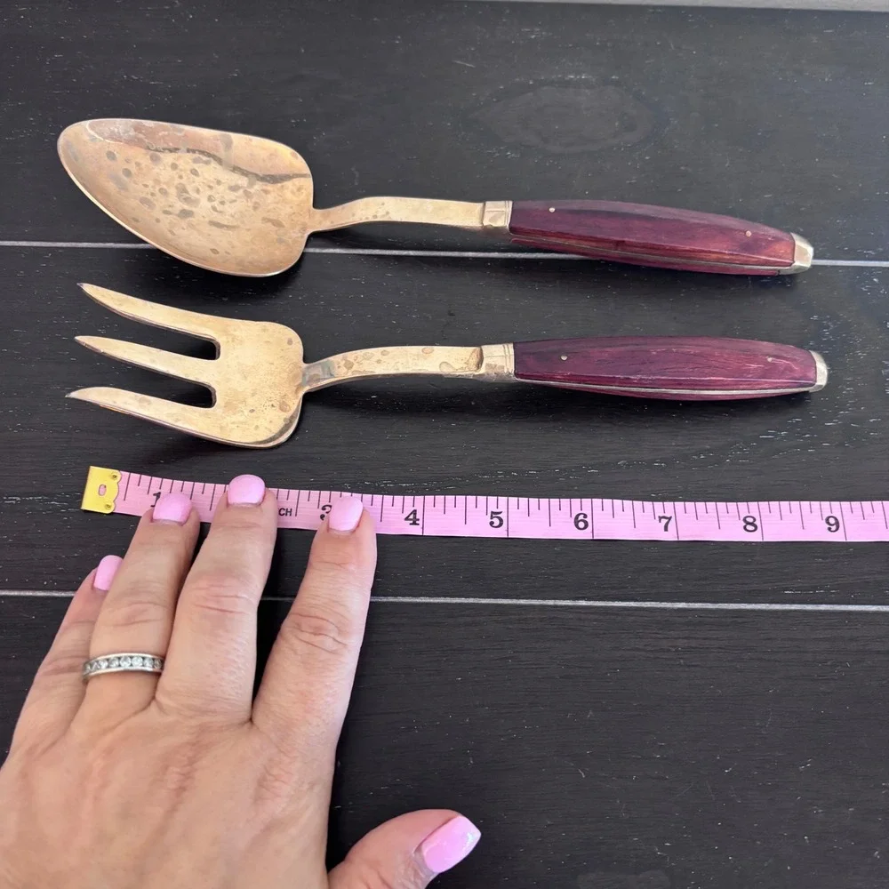 Vintage Brass‎ and Rosewood Salad Serving Set | Spoon and Fork | MCM